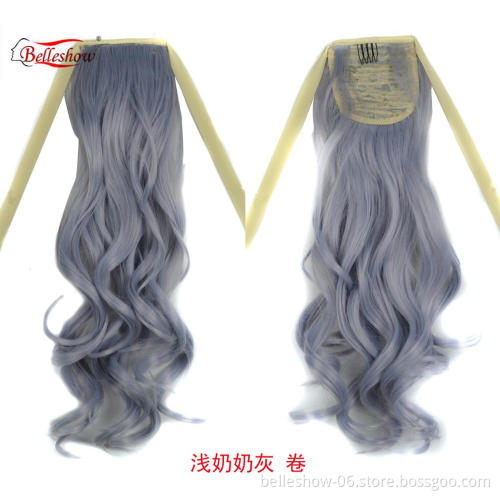 Hot sell Drawstring ponytail Synthetic hair Grey Ponytail Clip in ponytail hair pieces  hair extension